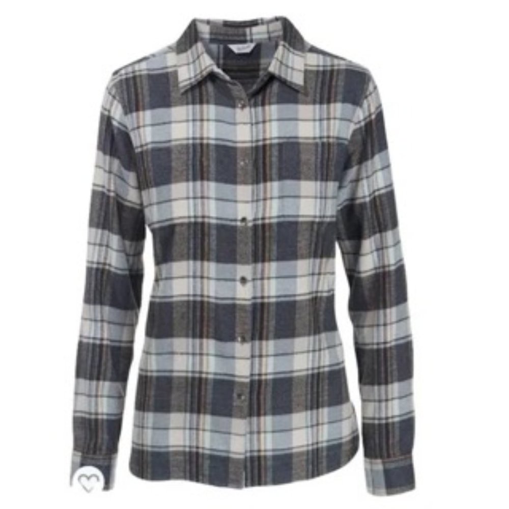 Woolrich blue/green Majolica Plaid snap button down flannel Size Medium